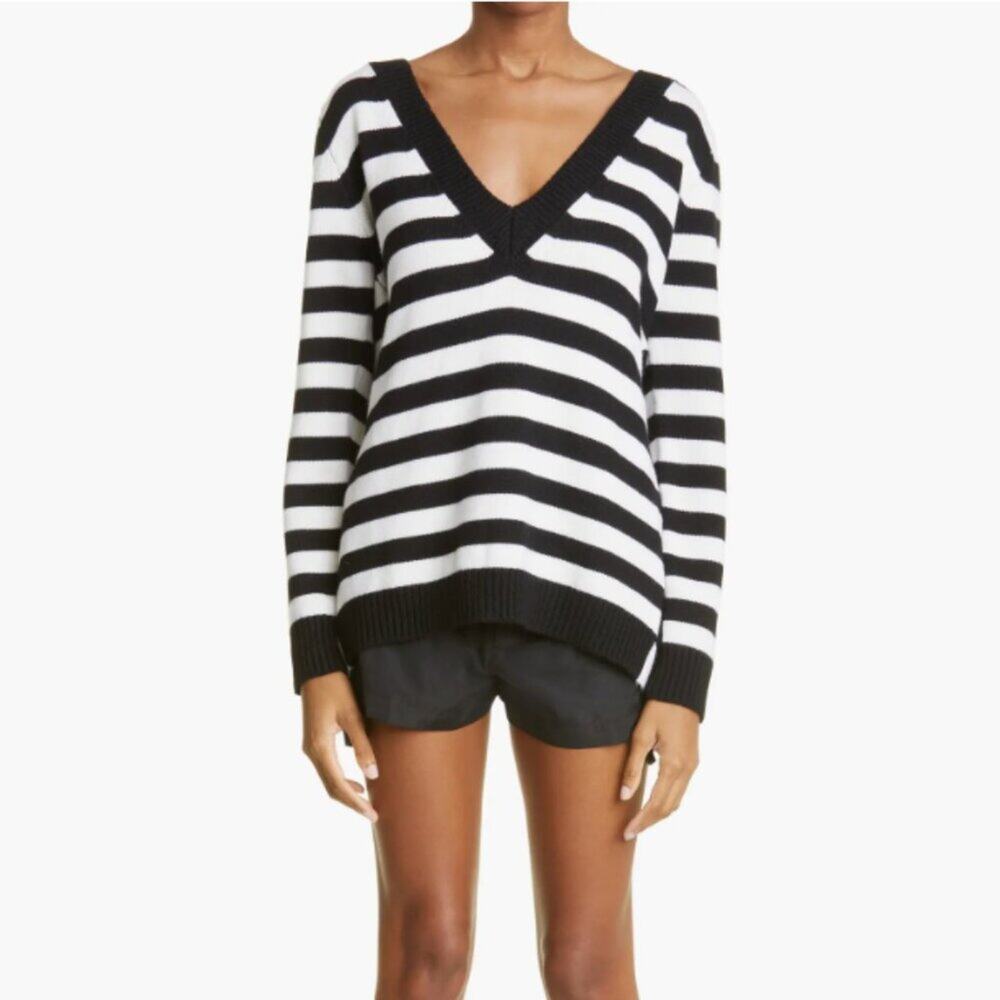 Monse Striped Open Back Leather Belted Wool Sweater